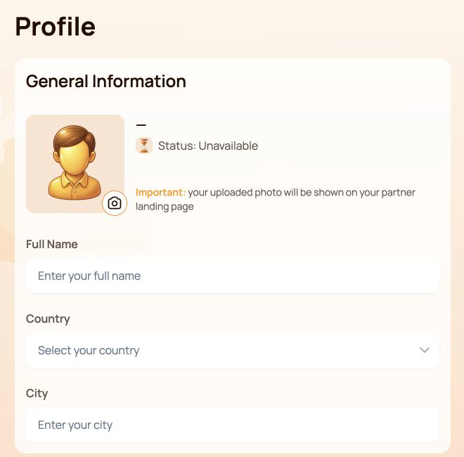General profile information and avatar settings.