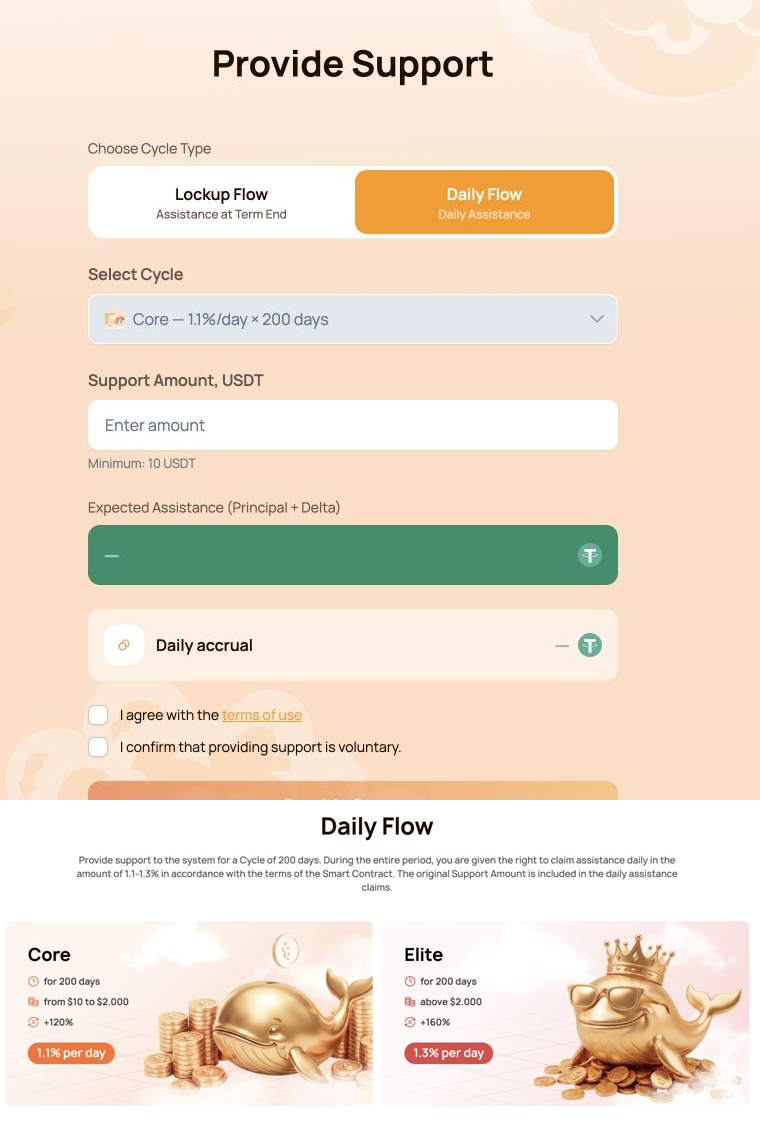 Daily Flow form and Core / Elite tariff comparison.